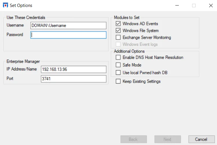 Update Agent Settings &gt; Set Options page