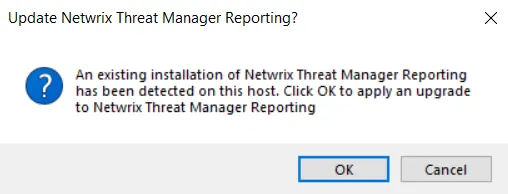 Threat Manager Reporting - Upgrade Application Confirmation dialog box