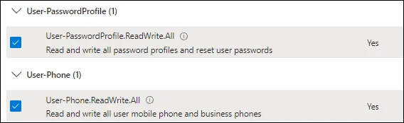 Microsoft Entra ID Application Permissions - User Password and Phone