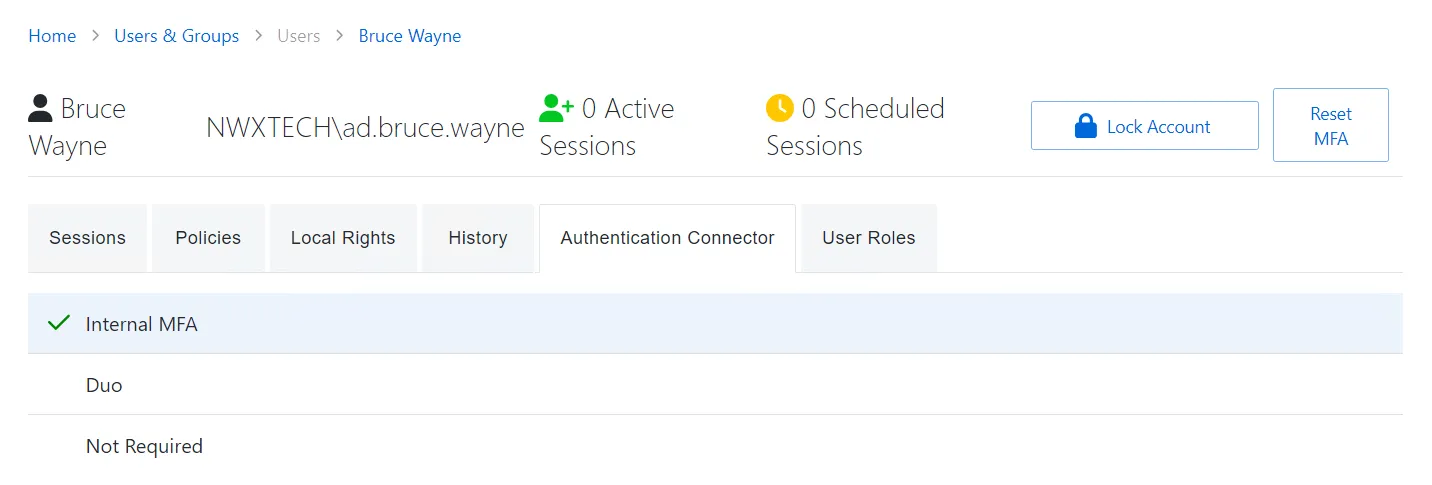 Users Authentication Connector Tab