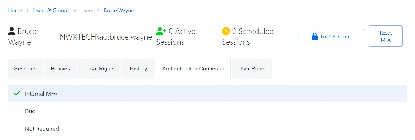 Users Authentication Connector Tab