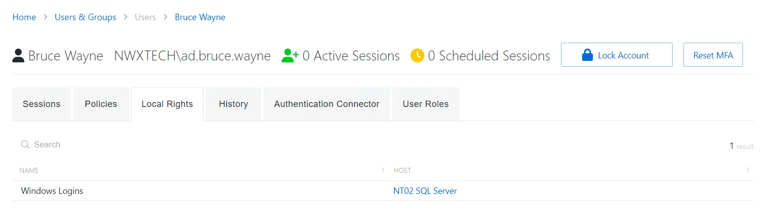 Local Rights Tab for Application User