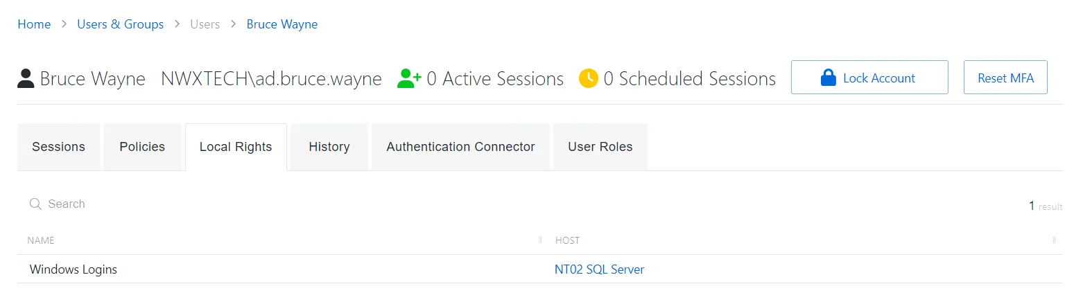 Local Rights Tab for Application User