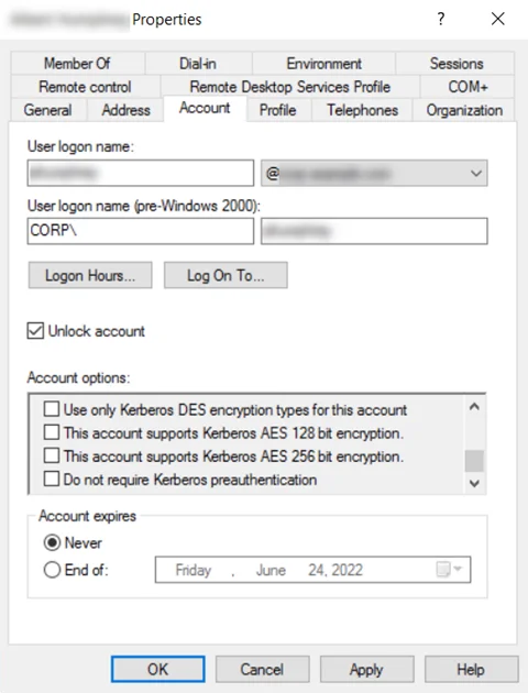 User Properties Window