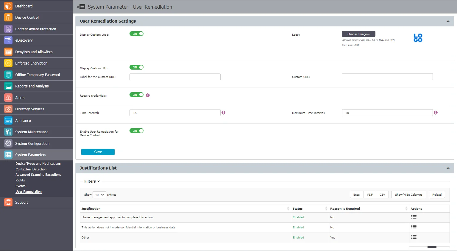 Allows the end-users to apply a justiﬁcation and self-remediate a policy violation or a restricted-access device