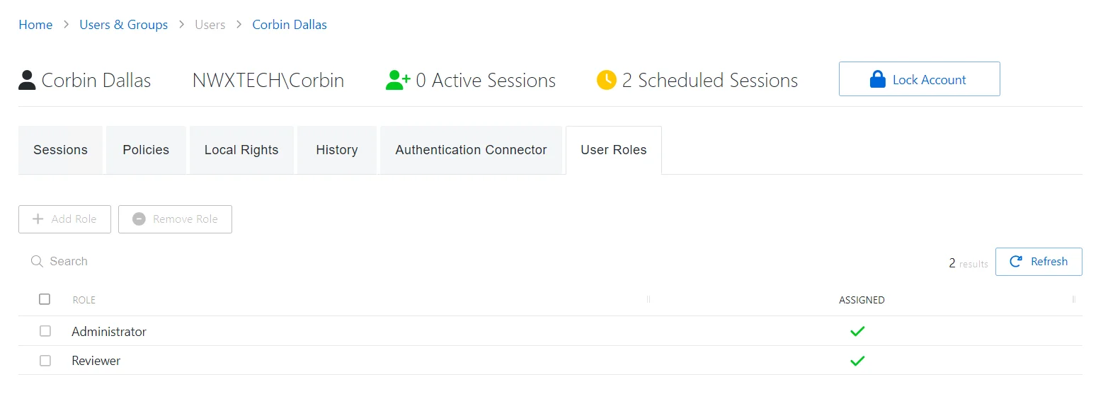User Roles Tab for Application User