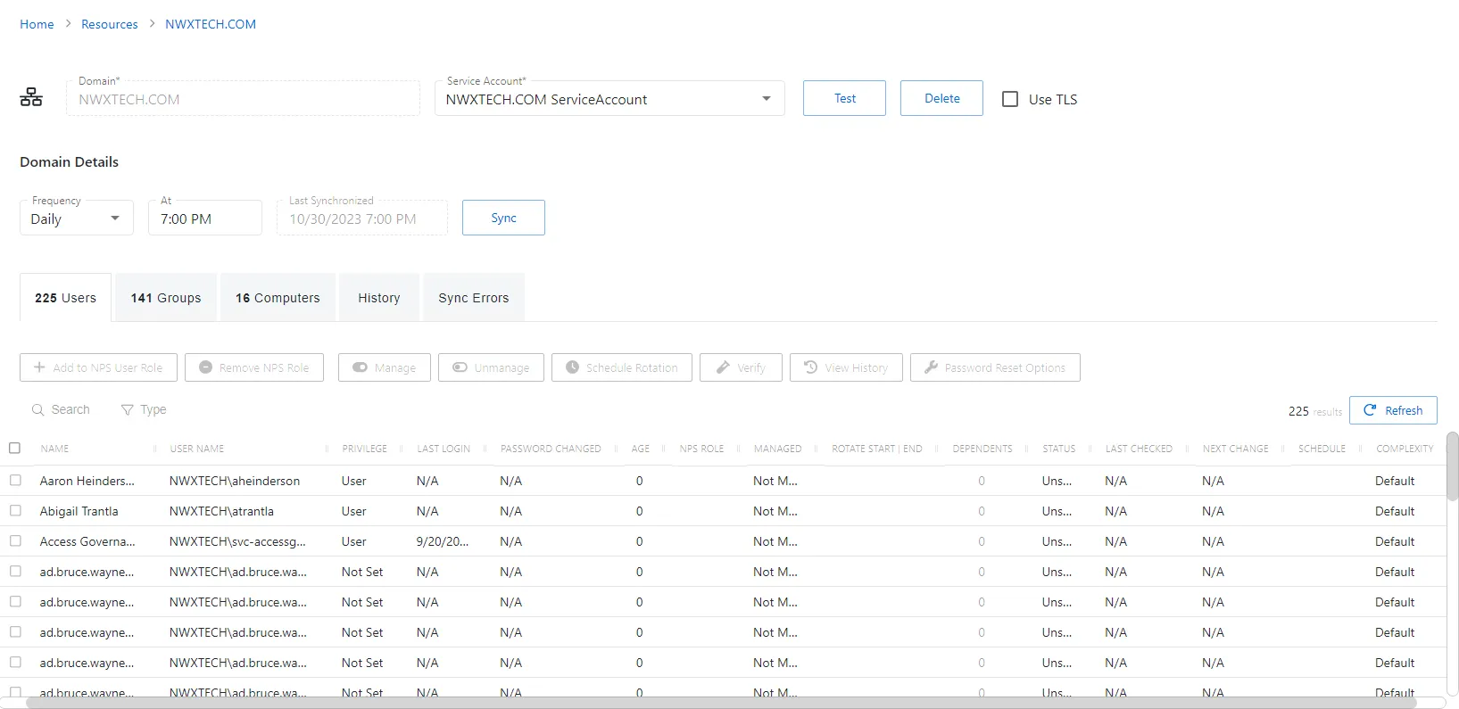 Domian Users Tab