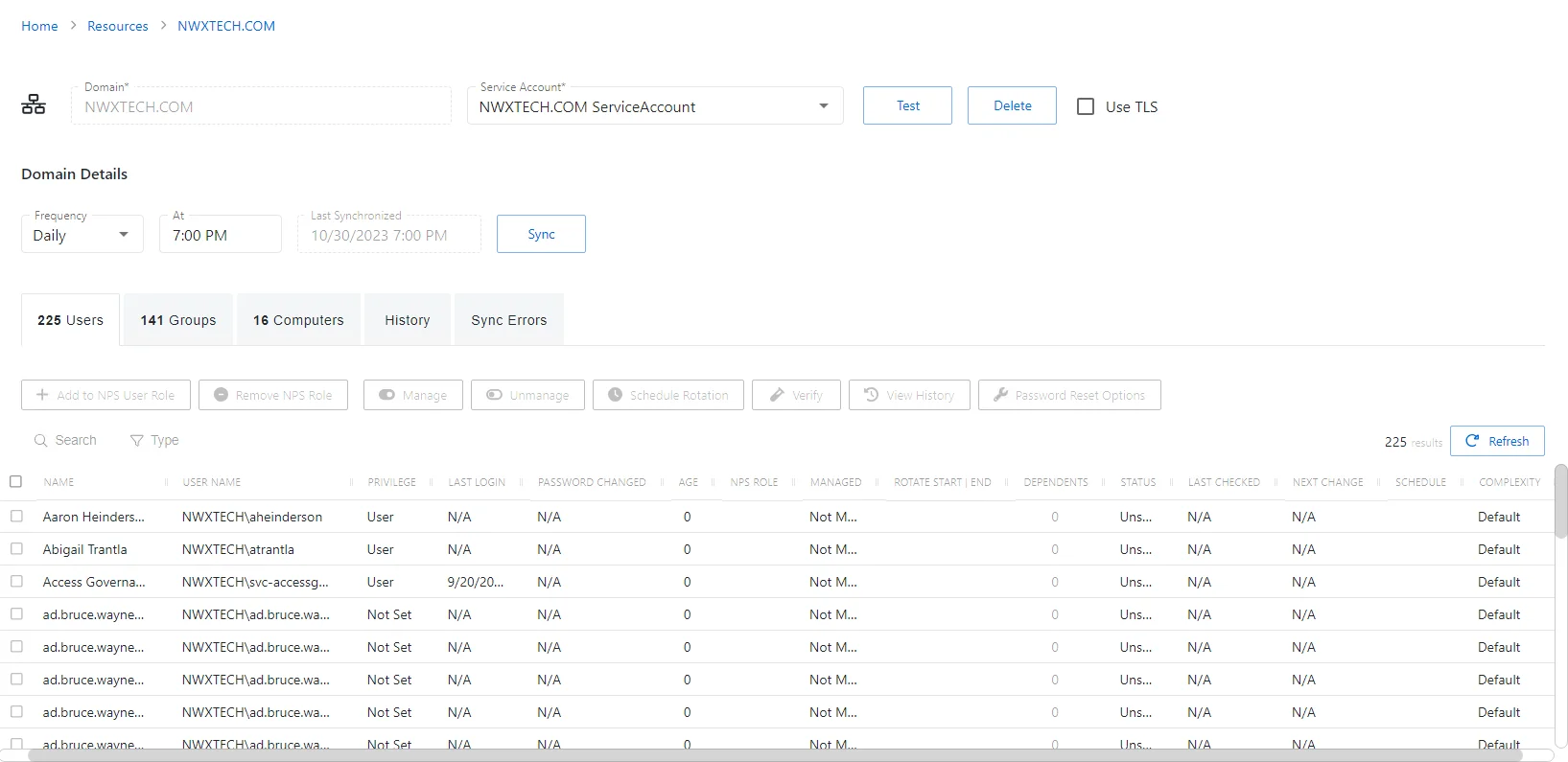 Domian Users Tab
