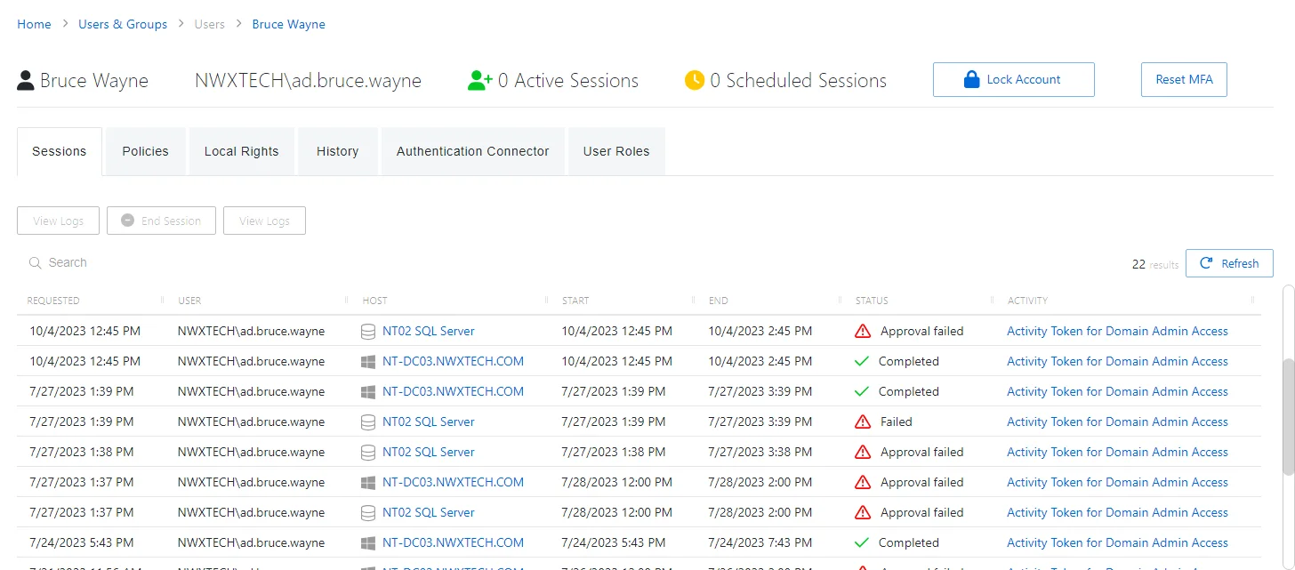 Users and Groups Details page