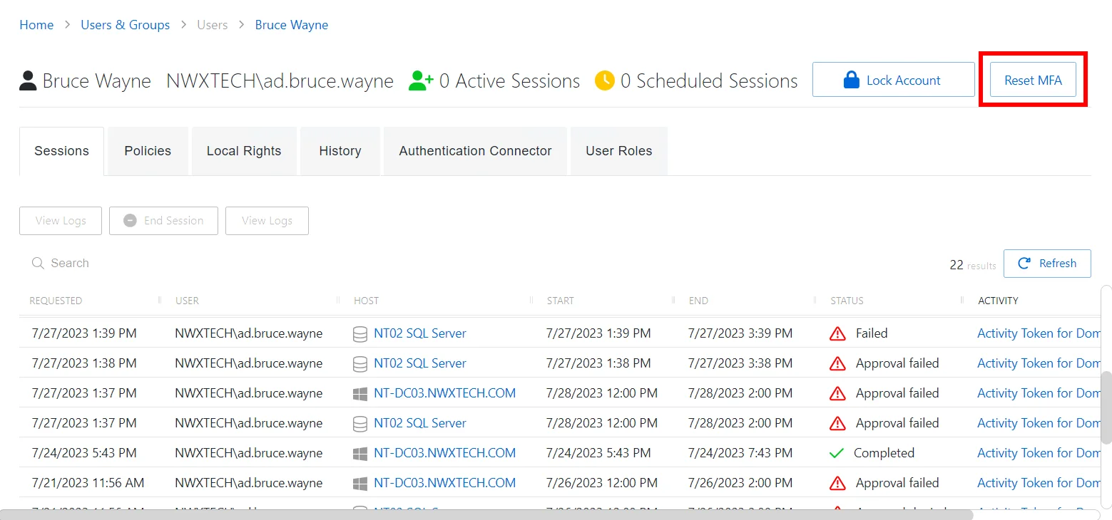 Reset MFA for Users and Groups Account