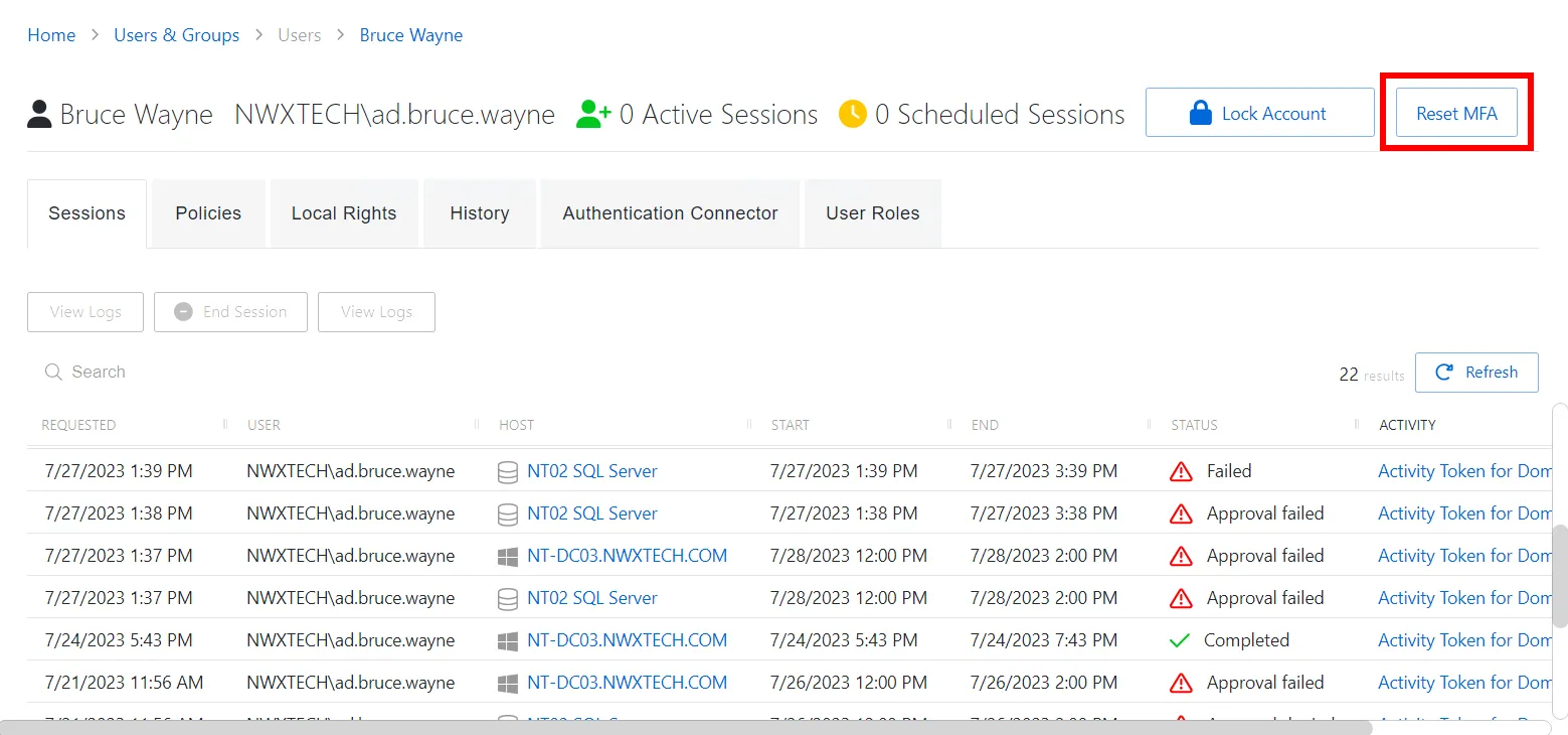 Reset MFA for Users and Groups Account