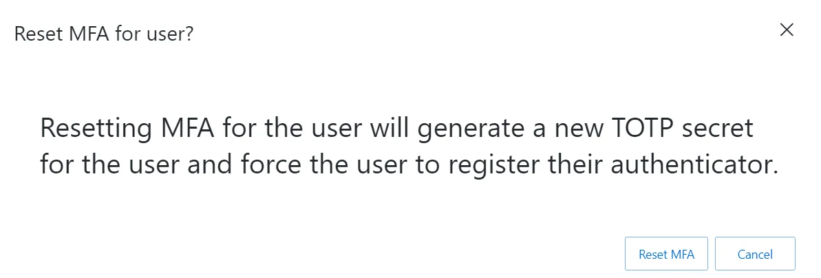 Reset MFA for Account Confermation Window