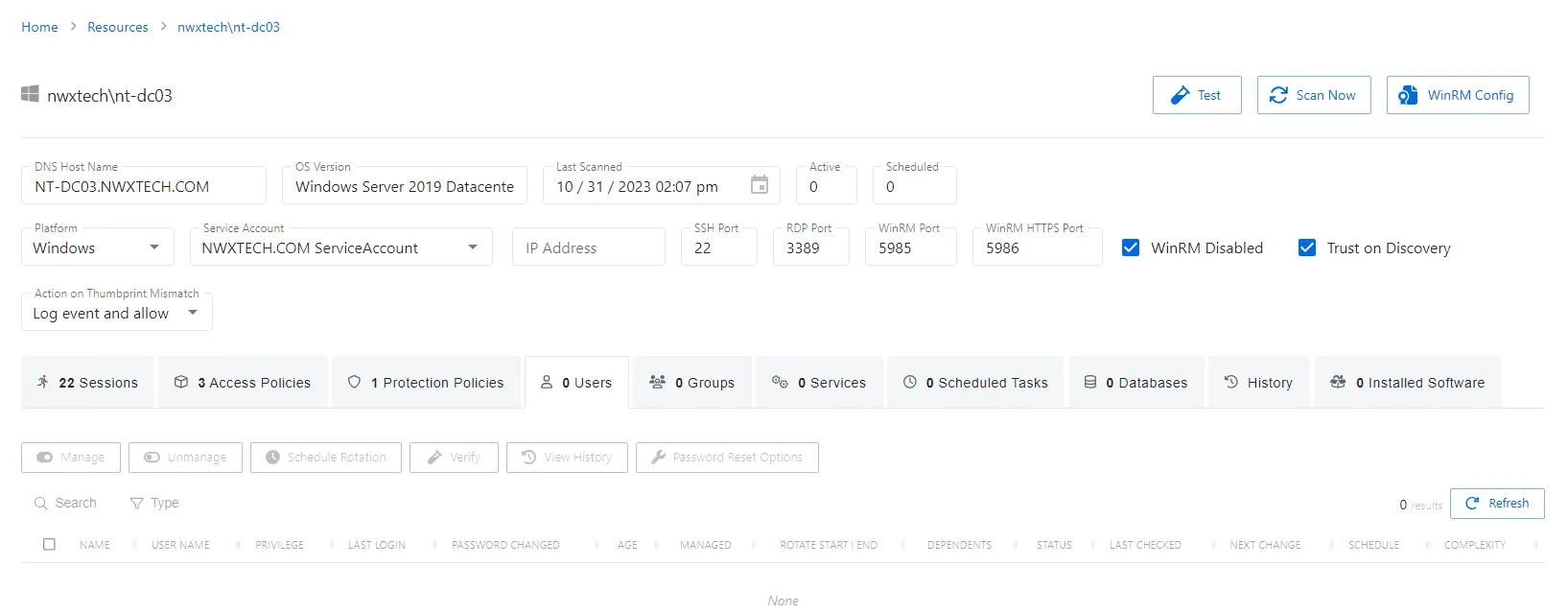 Host Users Tab