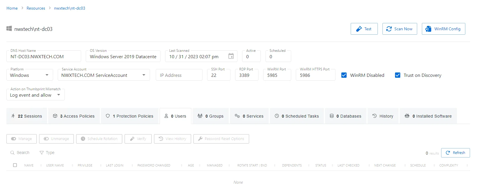 Host Users Tab
