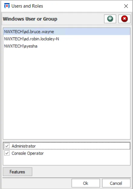 Users and Roles window