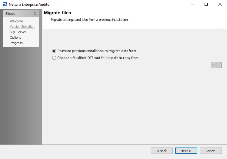 Configuration Wizard Version Selection page