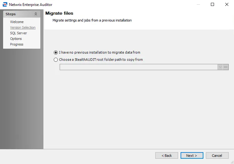 Configuration Wizard Version Selection page