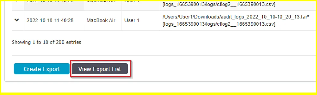 Viewing Export List 