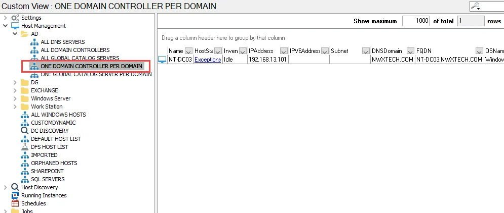 Host list in Host Management node
