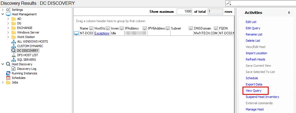 View Query option on Activities pane