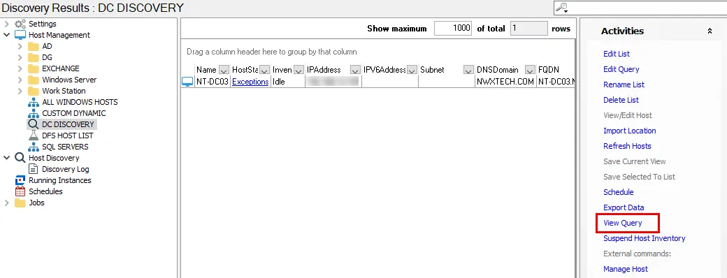 View Query option on Activities pane