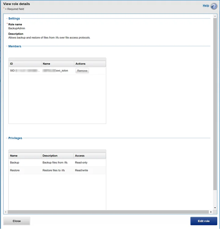 One FS Role Details Window