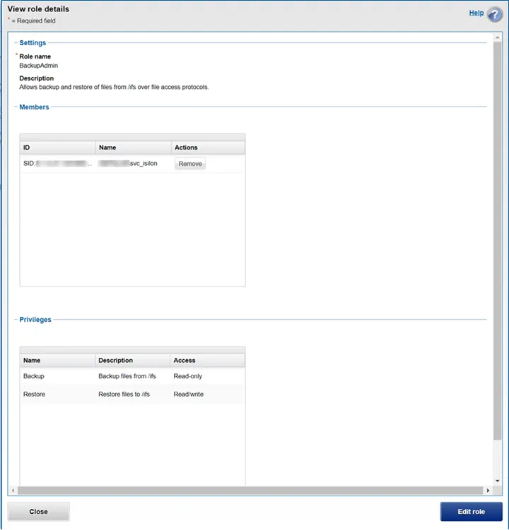 One FS Role Details Window
