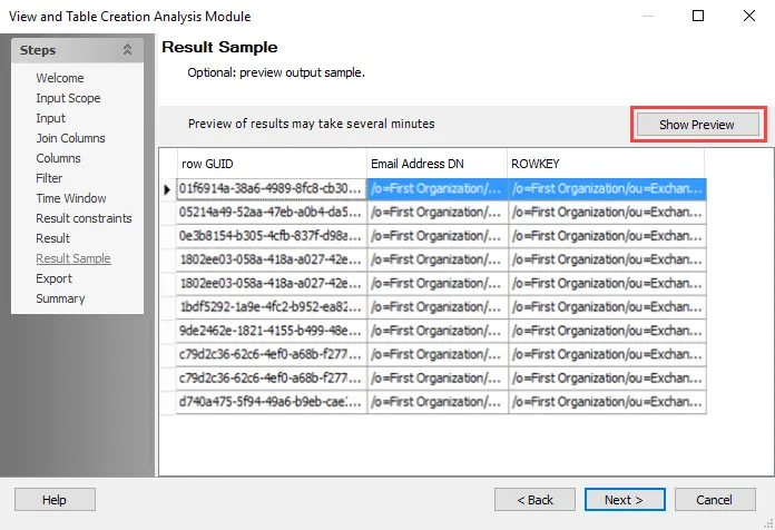 Results Sample wizard page
