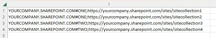 CSV file with host and site collection information