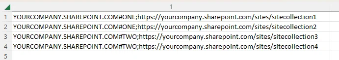 CSV file with host and site collection information