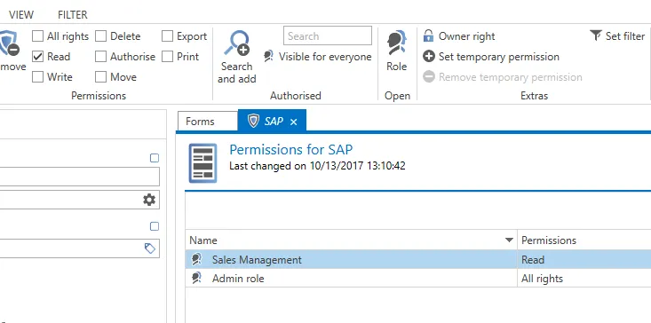 example permissions on a form