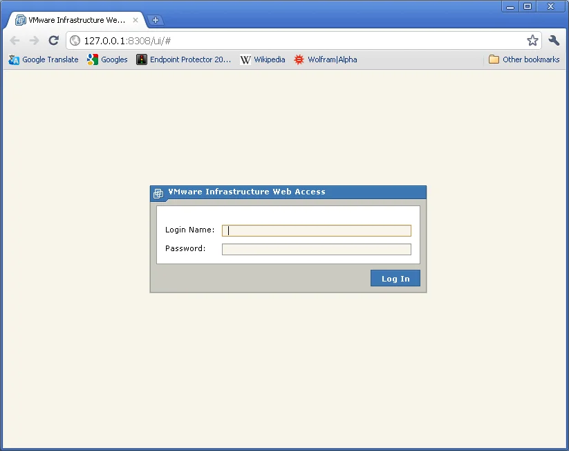 Opening VMware Server web interface