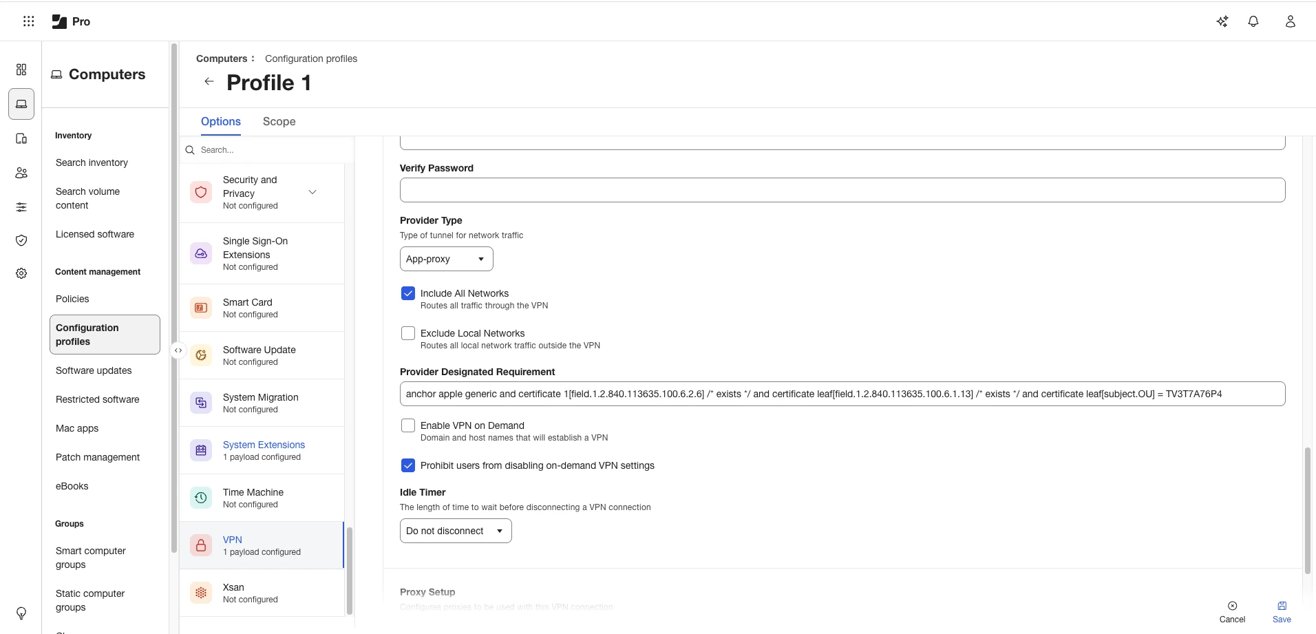 Third section to configuring VPN settings