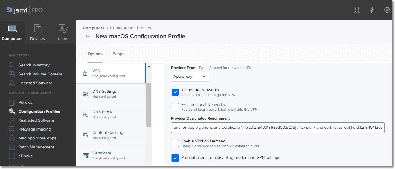 Second section to configuring VPN settings