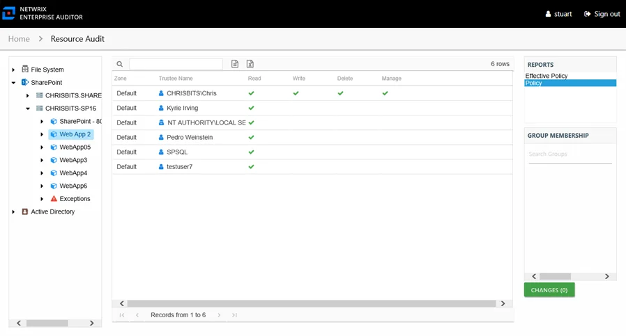 Policy report at the web application and web application URL levels