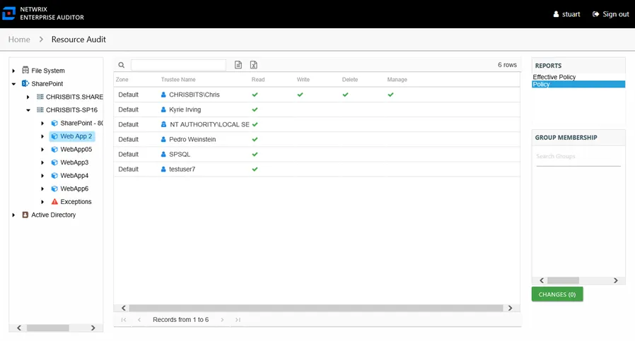 Policy report at the web application and web application URL levels