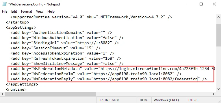 Parameters in the web server config file
