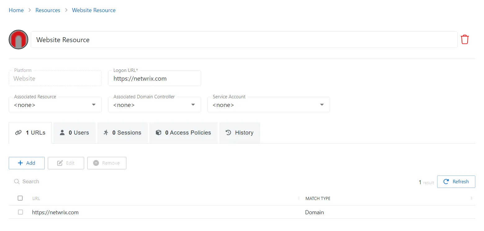 Website Resource details page