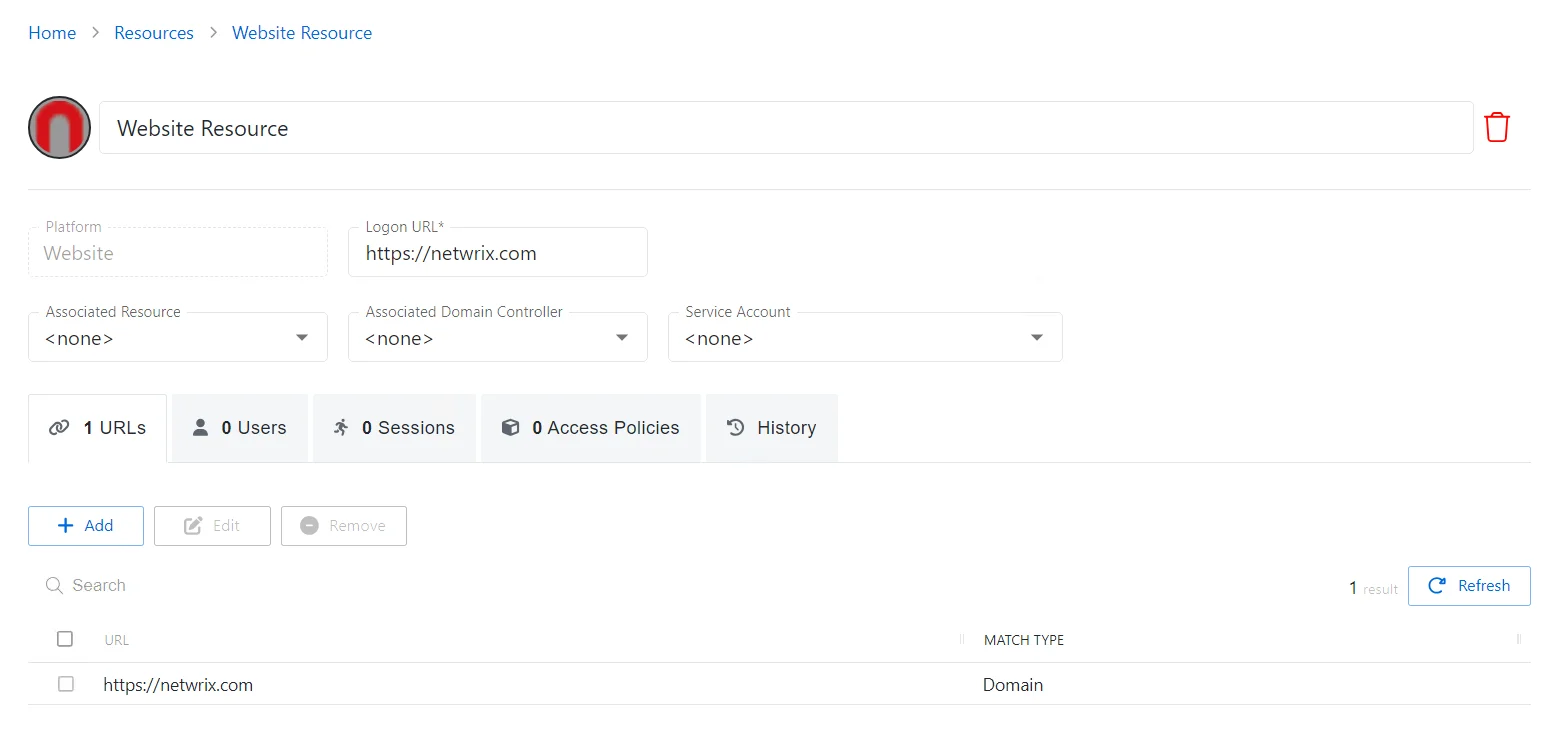 Website Resource details page