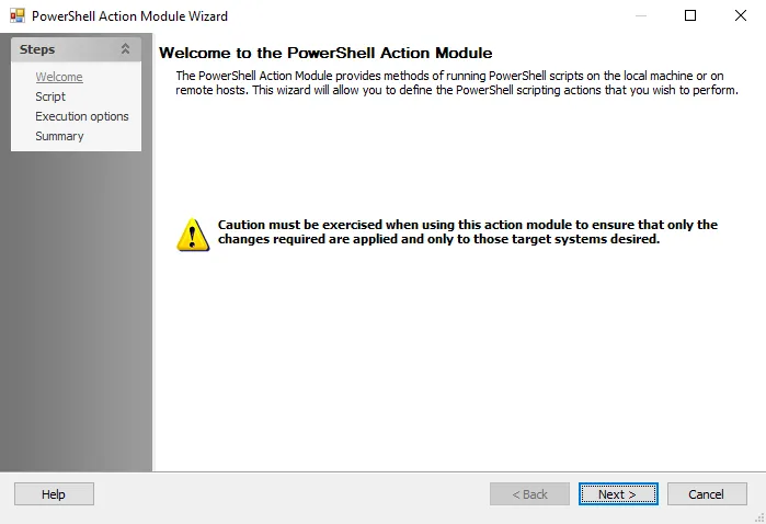 PowerShell Action Module Wizard Welcome page