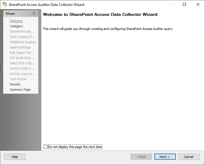 SPAA Data Collector Wizard Welcome Page