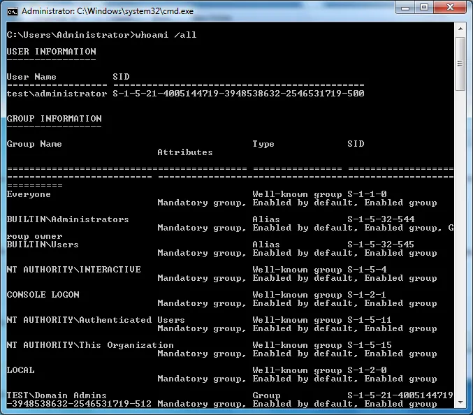 Viewing SIDs with whoami