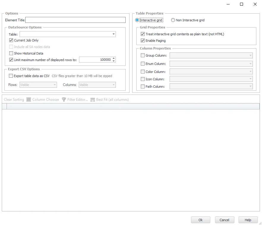 Grid configuration window
