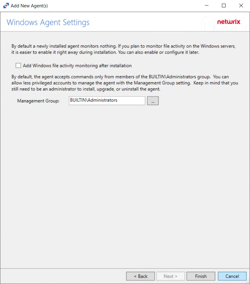 Windows Agent Settings Page