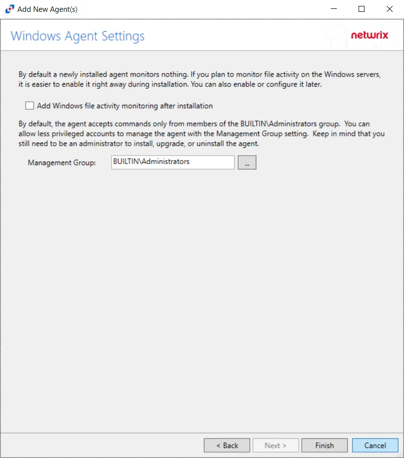 Windows Agent Settings Page