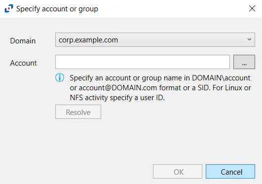 Specify Account or Group popup window