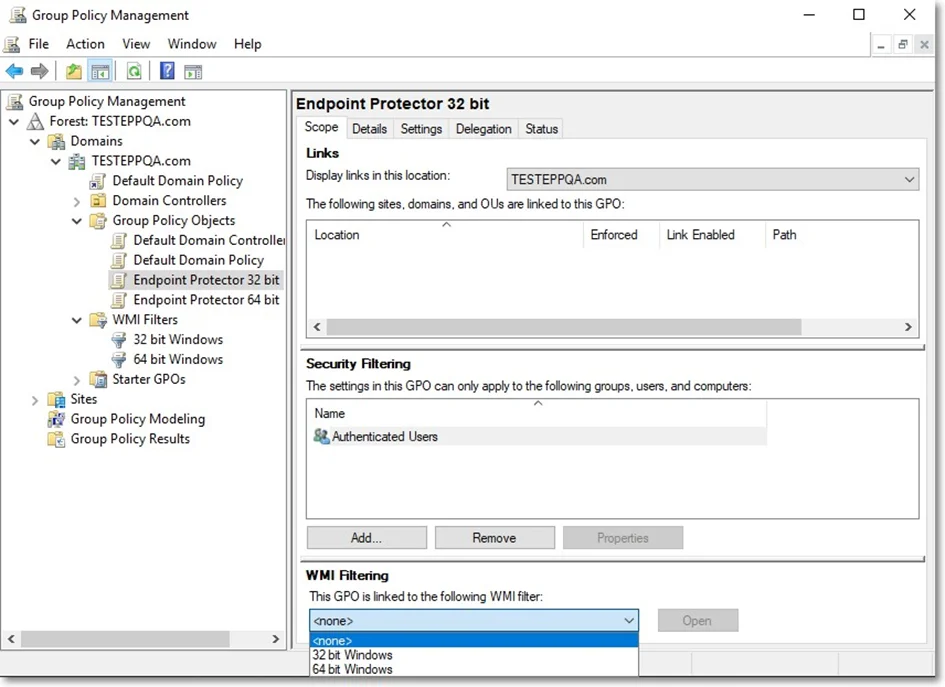 Linking the Windows Management Instrument filters to Group Policy Objects