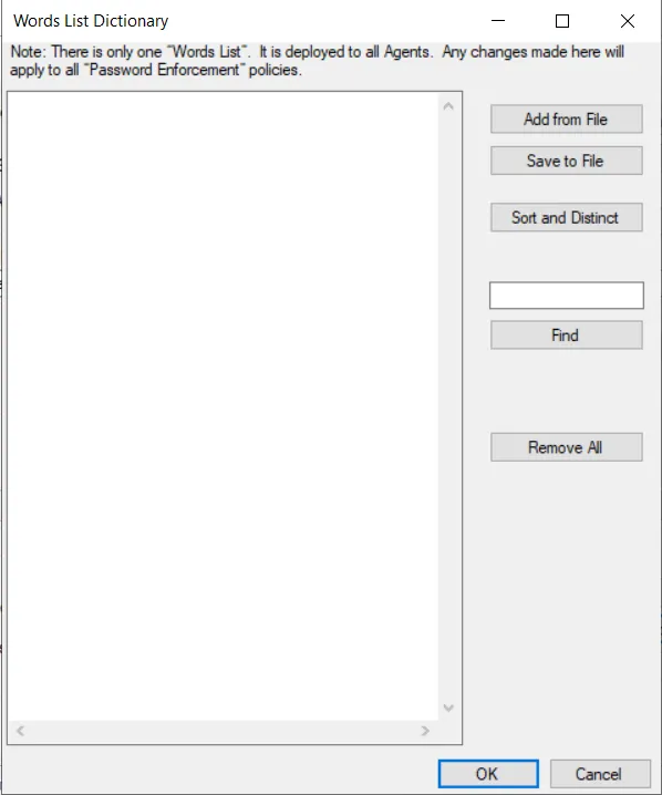 Words List Dictionary window