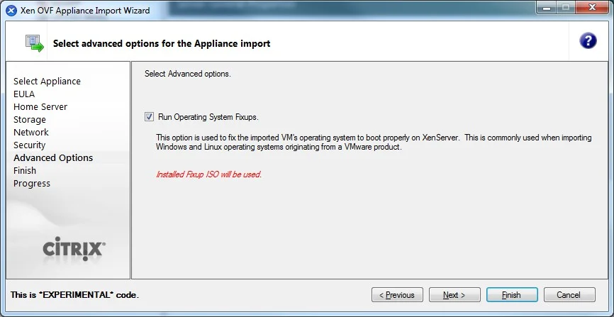 Advanced setting for Appliance Import