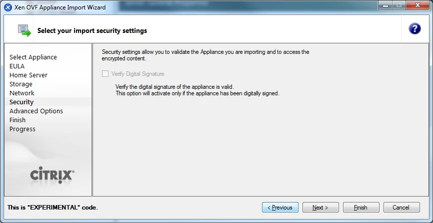 Selecting Import Security Settings